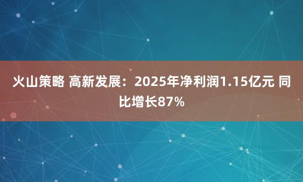 火山策略 高新发展：2025年净利润1.15亿元 同比增长87%